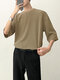 T-shirt à col rond et demi-manches pour hommes - Kaki