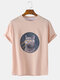 Mens Russian Blue Cat Graphic Print Casual Loose O-Neck T-Shirts - Pink