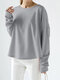 Solid Pleated Back Drop Shoulder Long Sleeve Pullover Sweatshirt - Gray