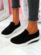 Plus Size Women Casual Breathable Comfy Shake Shoes Elastic Slip-On Platform Sneakers - Black