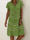 Webbing Patchwork V-neck A-line Vintage Plus Size Dress - Green