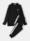 Mens Rose Pattern Letter Side Stripe Sweatshirt Long Two Pieces Outfits - Black