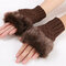 Women Winter Warm Knitted Thicken Fingerless Gloves Artificial Rabbit Hair Half Finger Sleeve - Coffee