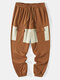 Mens Two Tone Patchwork Street Loose Cuffed Sweatpants With Pocket - Caramel