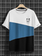 Kurzarm-T-Shirts mit Patchwork-Print und Smile-Stickerei für Herren in Farbblock-Optik - Blau