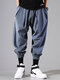 Mens Casual Fashion Vintage Solid Color Drawstring Suede Harem Pants - Blue