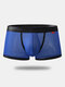 Men Sexy Nylon Mesh Boxer Briefs Thin Transparent Breathable U Convex Pouch Plain Underwear - Blue