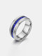 Trendy Simple Inlaid Single Row Square Blue Rhinestones Color Contrast Circle-shaped Stainless Steel Ring - Silver