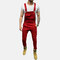 Mens Denim Solid Color Pockets Ankle Length Casual Jumpsuits Suspenders - Wine Red