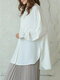 Solid Tie Back High-low Long Sleeve Loose Button Blouse - White