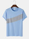 Mens Contrast Panel Cotton Sports Casual Short Sleeve T-Shirts - Blue