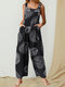 Printed Wide-Legged Side Pockets Sleeveless Jumpsuits - Black