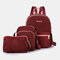 حقيبة ظهر نسائية 3 قطع ضد للماء سعة حقيبة كتف للسفر - نبيذ أحمر