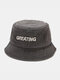 Unisex Cotton Vintage Make-old Washed Sun Hat Sunscreen Capital GREATING Letter Bucket Hat - Black