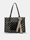 Vintage 2 PCS Lattice Pattern Bowknot Handbag Faux Leather Large Capacity Shoulder Bag Weekend Bag - Black