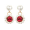 Elegant Dazzling Clear Gemstone Pearl Earrings Vintage Geometric Piercing Womens Drop Earrings  - Red