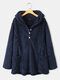 Casual Button Long Sleeve Plus Size Hoodie With Pockets - Navy