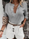 Solid Color Stand Collar Long Sleeve V-neck Casual Shirt For Women - Grey