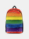 Women Nylon Colorful Cartoon Rainbow Large Capacity Backpack - 18