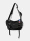 Men Nylon Casual Large Capacity Solid Color Sport Crossbody Bag - Black