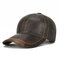 Mens Cowhide Leather Baseball Cap Casual Cosy High Quality Sunshade Leather Cap Adjustable  - Coffee