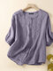 Женская кружевная отделка из простого хлопка на пуговицах с рукавом 3/4 Рубашка - пурпурный