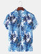Mens Holiday Tropical Plant Printed Light Revere Collar Casual Short Sleeve Shirts - White