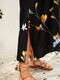 Newchic x Olga Diatlova طباعة زهور بلا أكمام فستان متدرج برقبة على شكل V - أسود