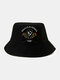 Unisex Cotton Letters Skull Rose Print Fashion Sun Protection Bucket Hat - Black