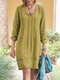 Solid Color Long Sleeve Bandage Casual Dress For Women - Yellow