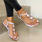 Plus Size Women Casual Beading Flip Flop Flat Sandals - White