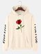 Mens Rose Letter Sleeve Print Cotton Drawstring Pullover Hoodies - Apricot