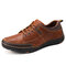 Men Stitching Leather Splicing Non Slip Soft Casual Shoes  - Brown