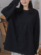 Solid Pocket Long Sleeve Crew Neck Loose Sweatshirt Women - Black