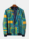 Mens Ethnic Style Vintage Printing Coat Long Sleeve Stand Collar Jackets - Green