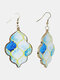 Vintage Baroque Alloy PU Leather Geometric-shape Argyle Floral Printing Earrings - #03