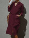 Taillengürtel mit seitlichem Schlitz am Saum Langarm Vintage Revers Plus Größe Kleid - Weinrot