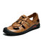 Men Genuine Cow Leather Outdoor Toe Protective Hiking Sandals - Yellow Brown