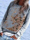 Butterflies Print Long Sleeve O-neck Casual Sweatshirt For Women - Grey