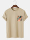 Mens Tropical Leaf Chest Pocket Print Casual Short Sleeve T-Shirts - Khaki