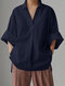 Solid Color Loose Long Sleeve Casual Blouse for Women - Navy