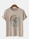 Mens Abstract Ethnic Bird Print Short Sleeve Cotton T-Shirts - Khaki