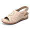 LOSTISY Peep Toe Pattern Hook Loop Casual Wedges Slingback Sandals - Light Pink