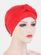 Women Cotton Multi Color Solid Casual Sunshade Side Braid Baotou Hats Beanie Hats - Red