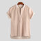 Mens 100% Cotton Breathable Striped Loose Short Sleeve Casual Designer Henley Shirts - Orange