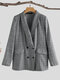 Plaid Print Button Pocket Blazer Long Sleeve Casual Jacket Coat for Women - Black