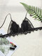 Women Eyelash Lace See Through Wireless Lightly Lined Cotton Bra - Black