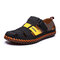 Men Closed Toe Hand Stitching Woven Style Leather Dress Sandals - Yellow