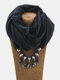 Vintage Beaded Drop-shaped Pendant Solid Color Cotton Linen Acrylic Scarf Necklace - Black