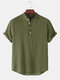 Mens Basic Solid Color Linen Short Sleeve Henley Shirt - Dark Green
